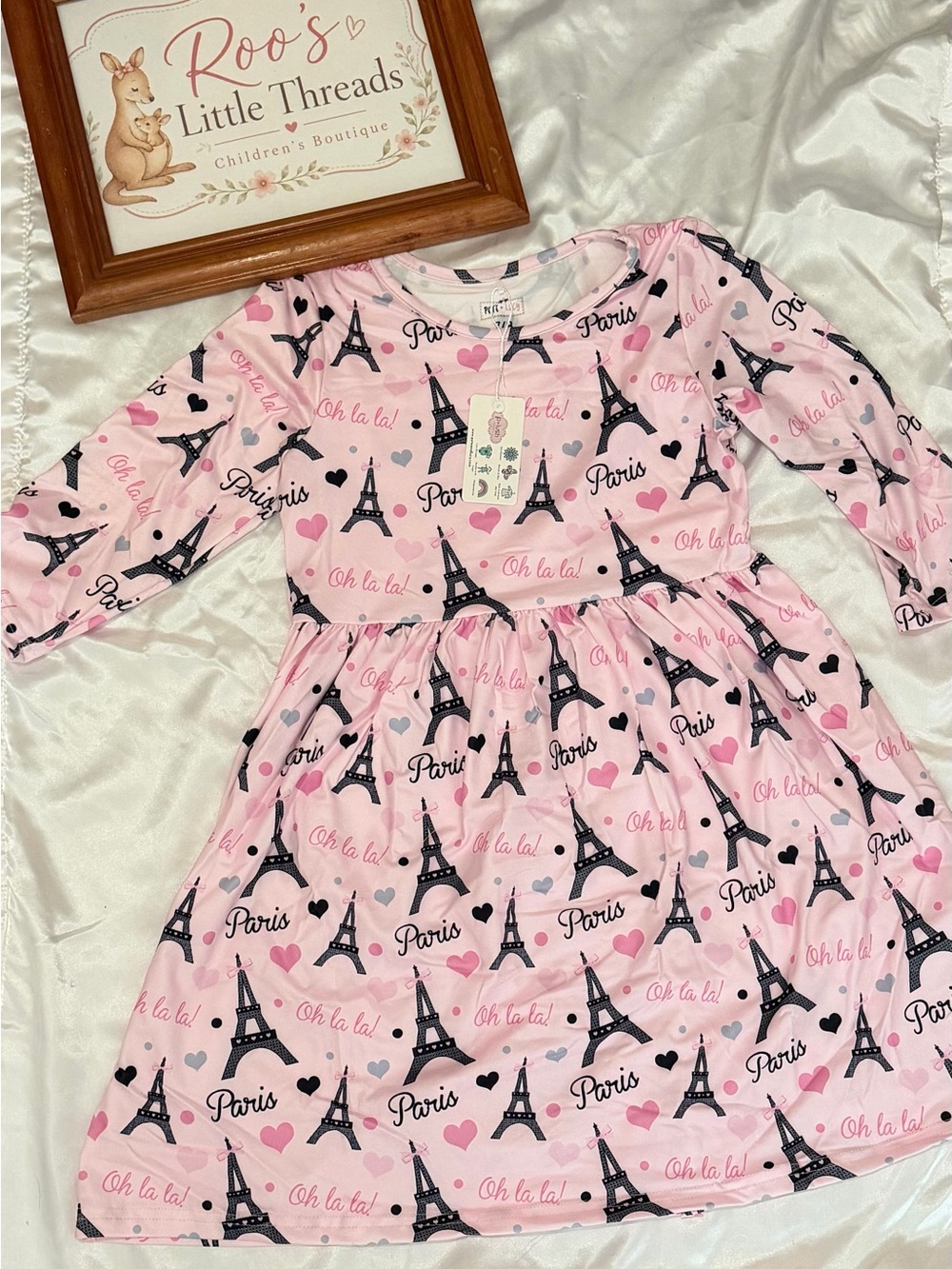 Pete + Lucy Kids Pink Eiffel Tower Dress - Size: 7/8